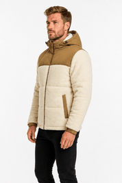 Doudoune matelassée effet sherpa écrue et camel HERMAN