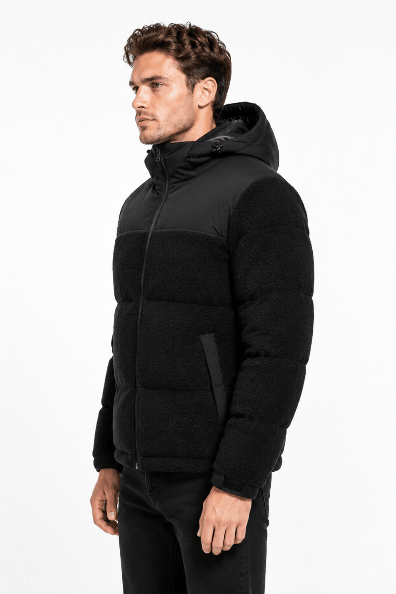 Doudoune matelassée effet sherpa noire HERMAN