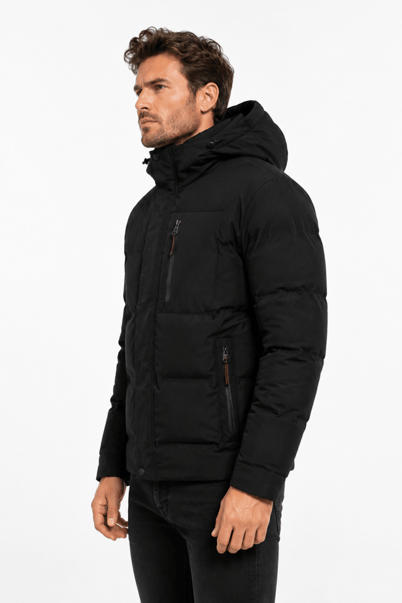 Doudoune matelassée noir à capuche MASSON