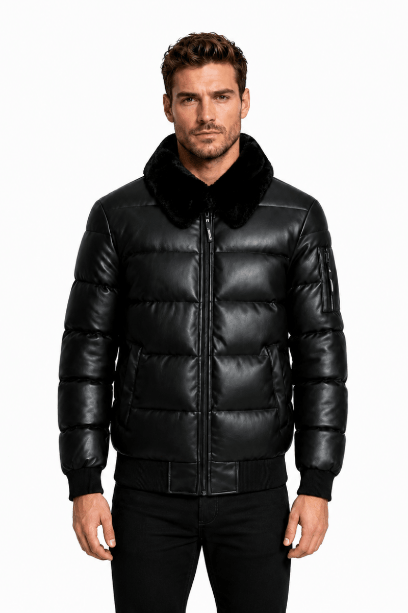 Doudoune noir homme similicuir DENNIS