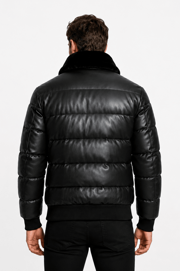 Doudoune noir homme similicuir DENNIS