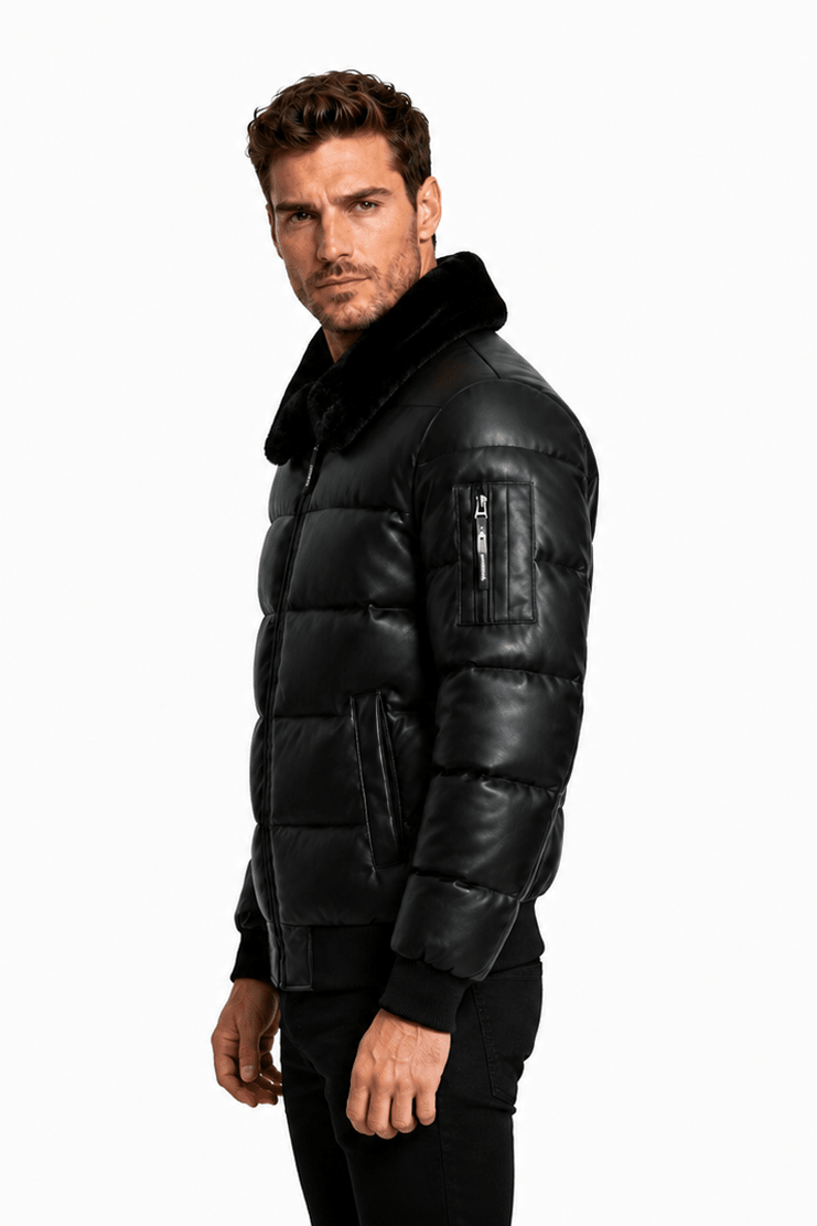 Doudoune noir homme similicuir DENNIS