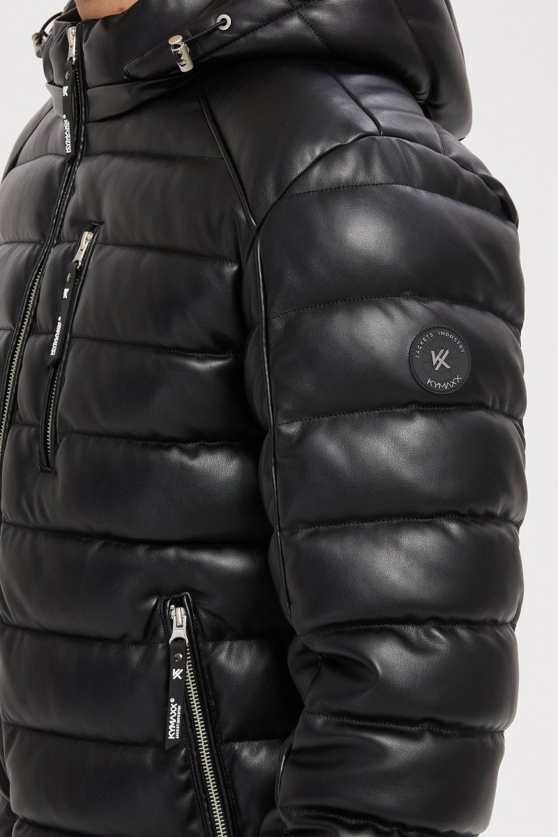 Doudoune noire homme matelassée aspect cuir YVES