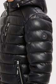 Doudoune noire homme matelassée aspect cuir YVES