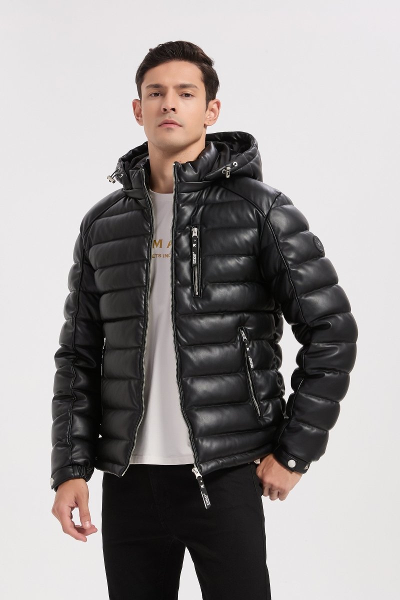 Doudoune noire homme matelassée aspect cuir YVES