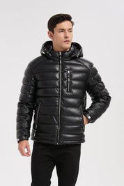 Doudoune noire homme matelassée aspect cuir YVES