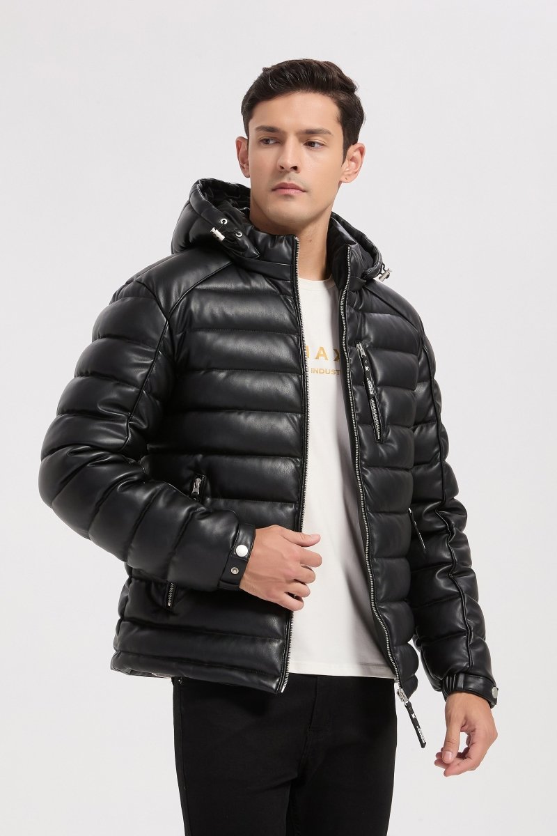 Doudoune noire homme matelassée aspect cuir YVES