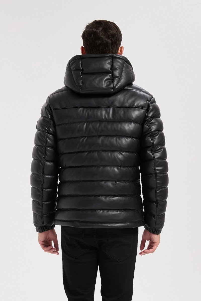 Doudoune noire homme matelassée aspect cuir YVES