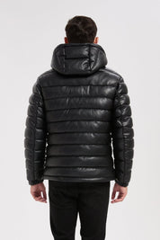 Doudoune noire homme matelassée aspect cuir YVES