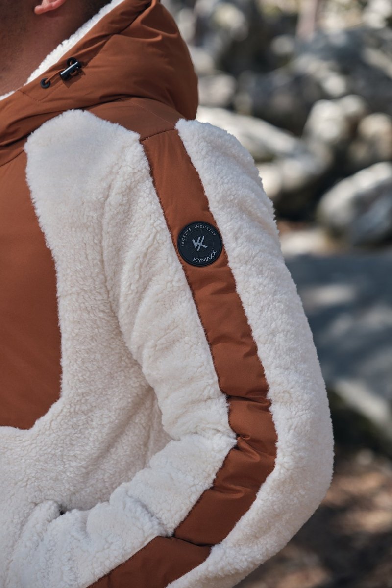 Doudoune polaire écrue et camel homme à capuche DUFFY