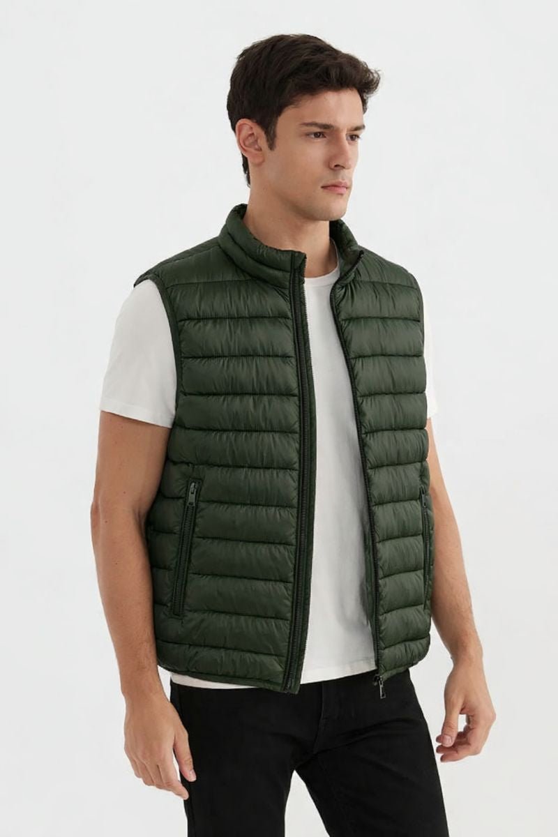 Doudoune sans manches à matière recyclée kaki foncé SAMUEL