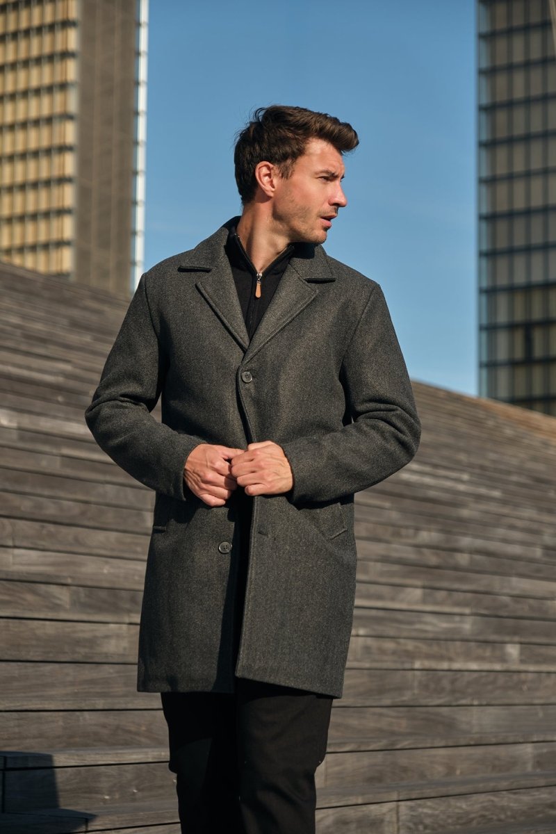 Manteau long feutré gris foncé FLORIN