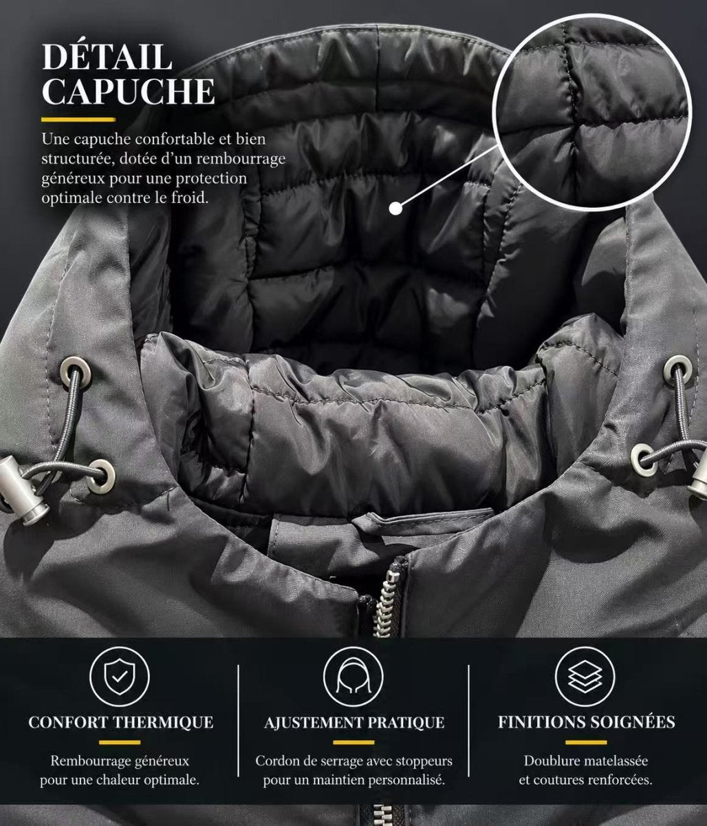 Parka longue à capuche zippée gris NEO