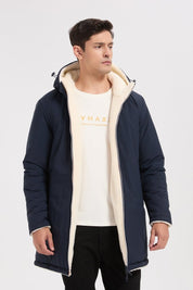 Parka réversible bleu foncé homme à capuche effet mouton RAYMOND