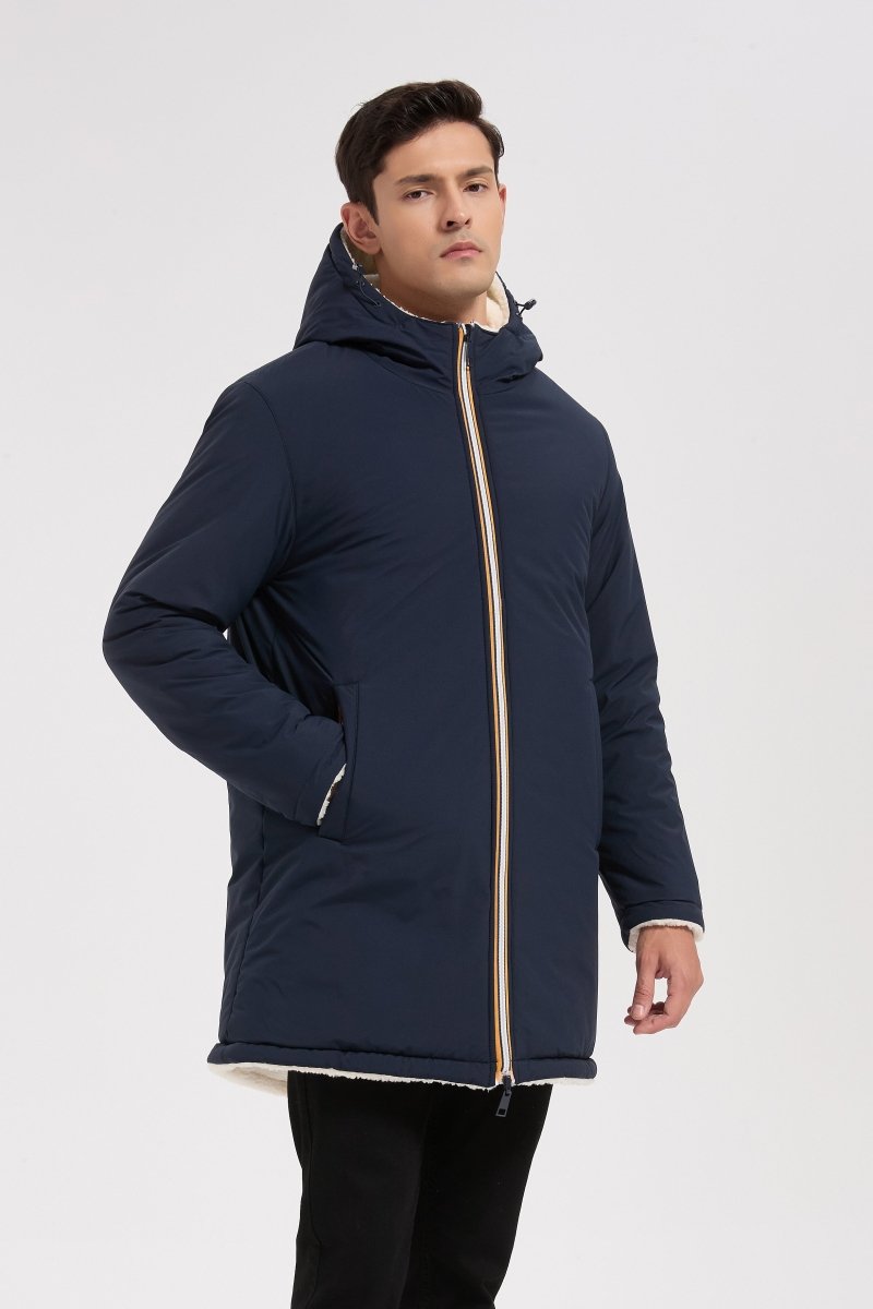 Parka réversible bleu foncé homme à capuche effet mouton RAYMOND