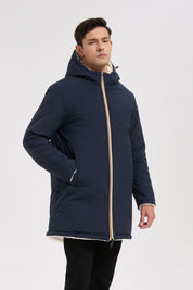Parka réversible bleu foncé homme à capuche effet mouton RAYMOND