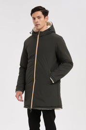 Parka réversible kaki homme à capuche effet mouton RAYMOND
