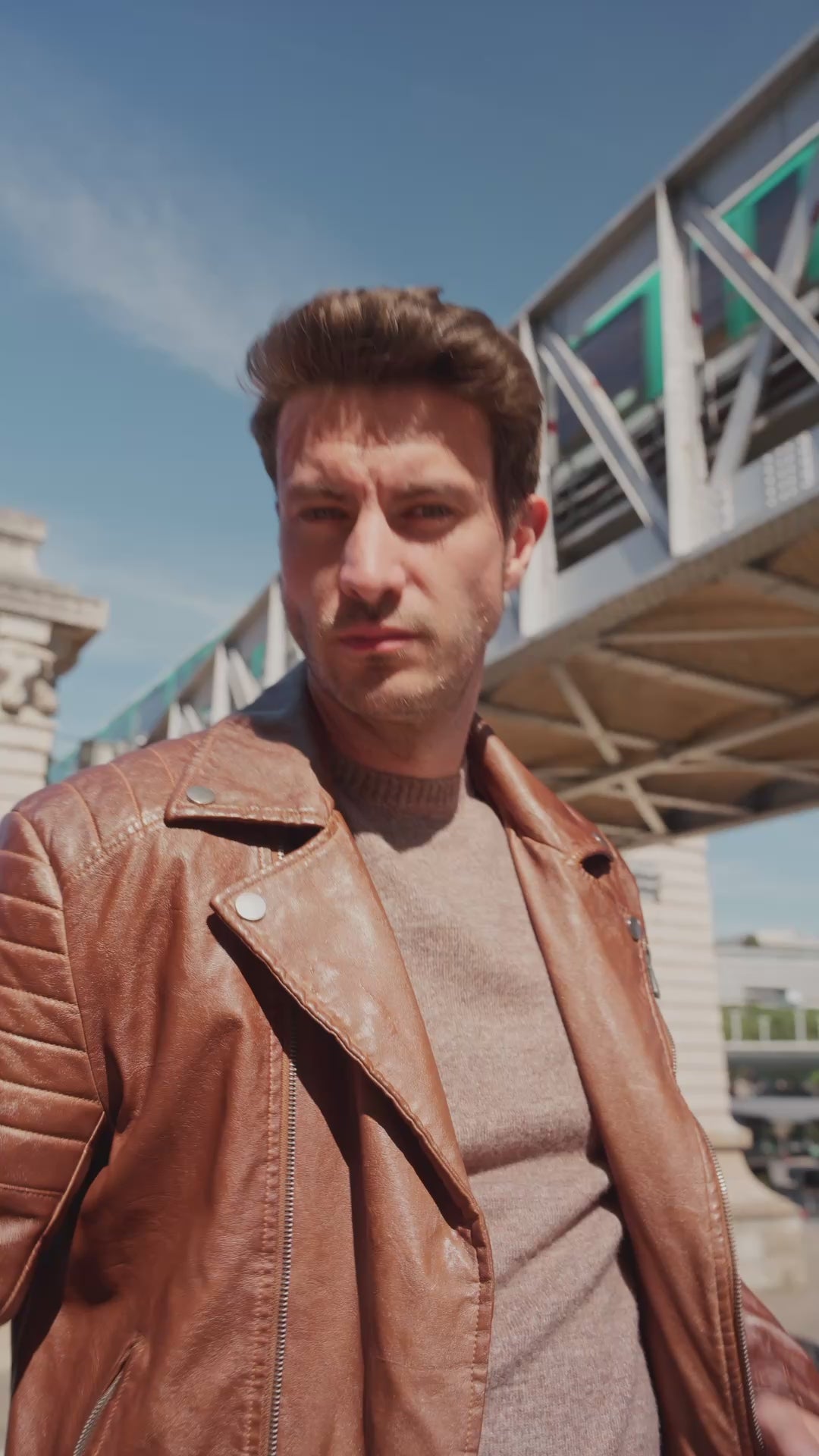 Blouson biker camel similicuir ROLLAND