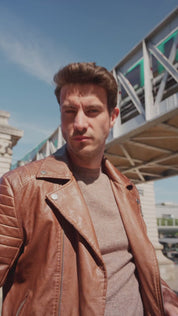 Blouson biker camel similicuir ROLLAND
