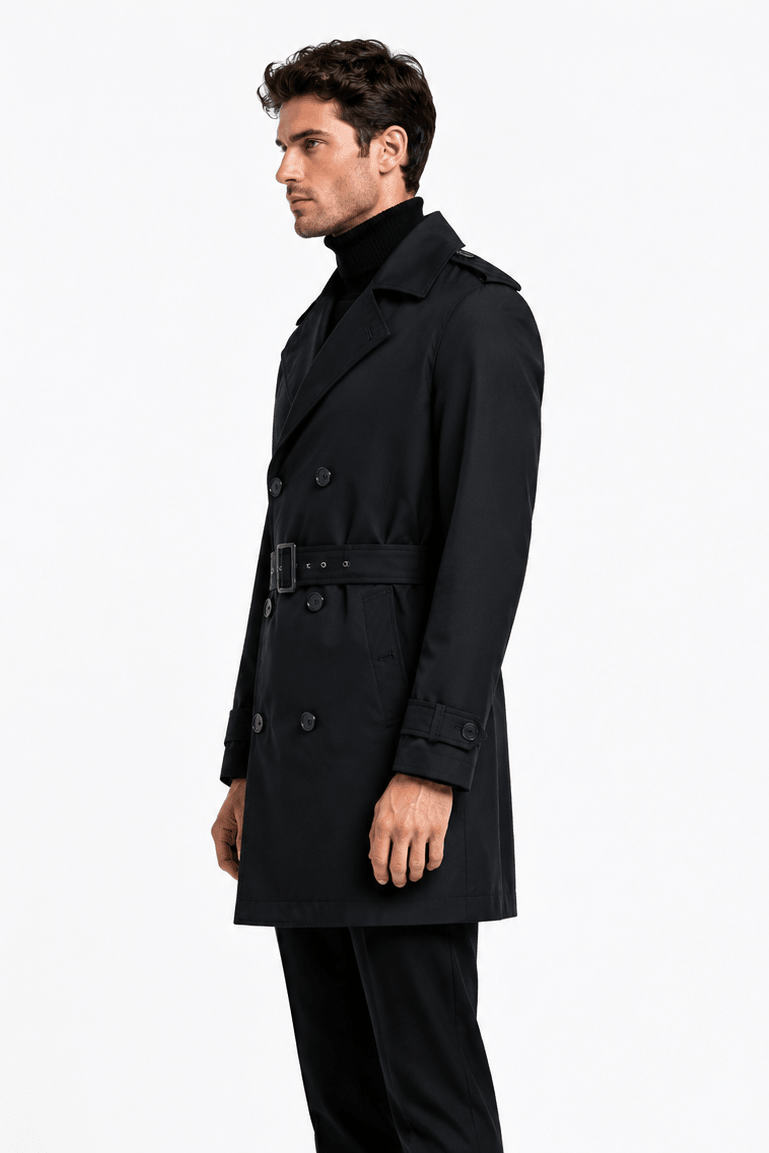 Trench-coat bleu foncé homme long et ceinturé NEWMAN