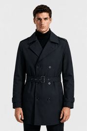 Trench-coat bleu foncé homme long et ceinturé NEWMAN