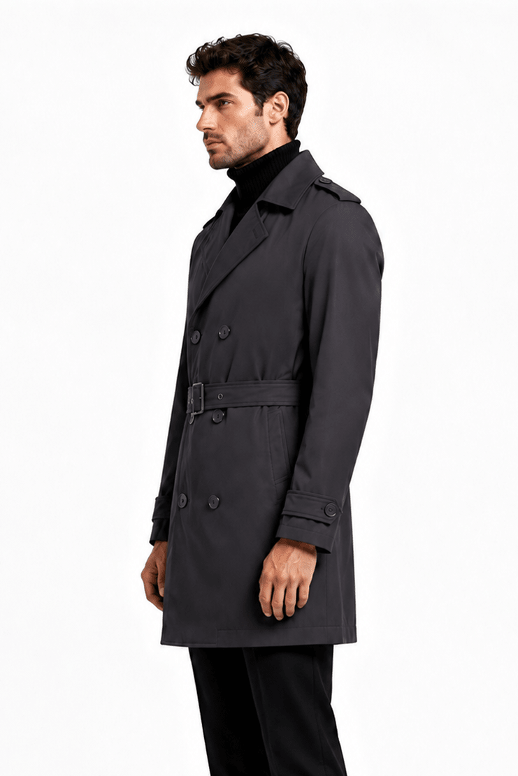 Trench-coat gris foncé homme long et ceinturé NEWMAN