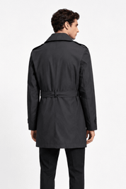 Trench-coat gris foncé homme long et ceinturé NEWMAN