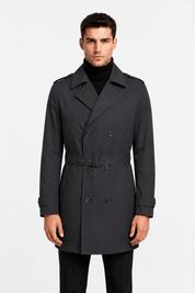 Trench-coat gris foncé homme long et ceinturé NEWMAN