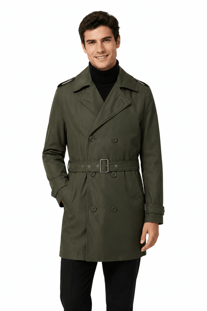 Trench-coat kaki homme long et ceinturé NEWMAN