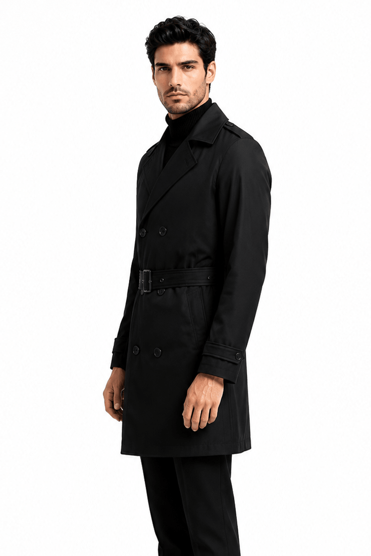 Trench-coat noir homme long et ceinturé NEWMAN