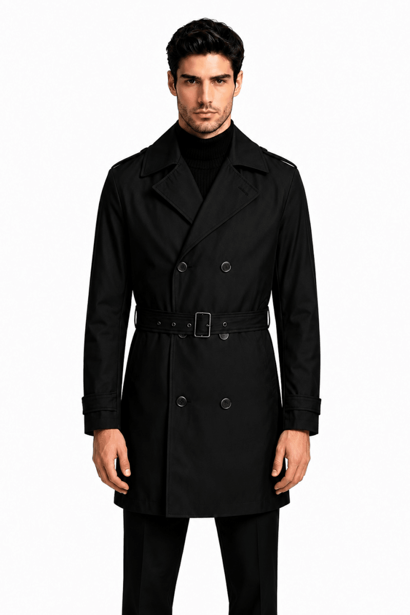 Trench-coat noir homme long et ceinturé NEWMAN