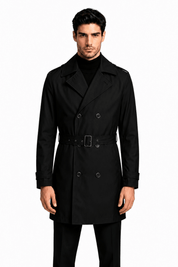 Trench-coat noir homme long et ceinturé NEWMAN