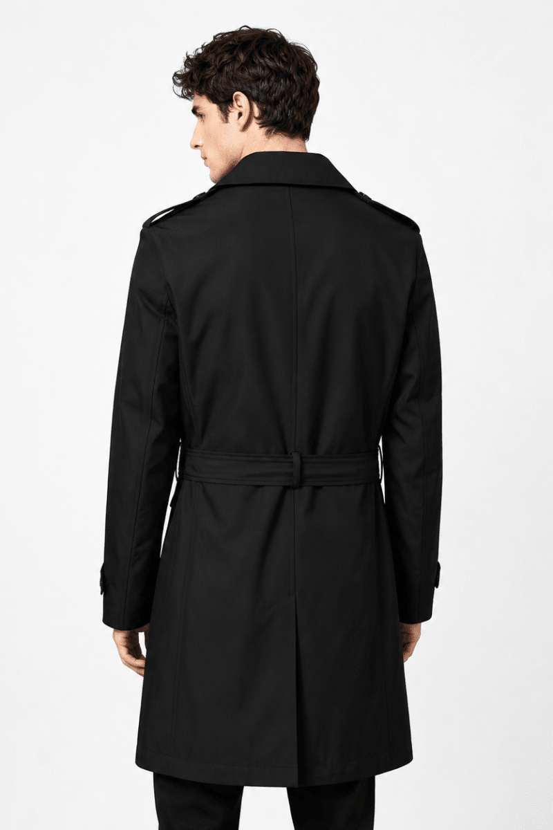 Trench-coat noir homme long et ceinturé NEWMAN