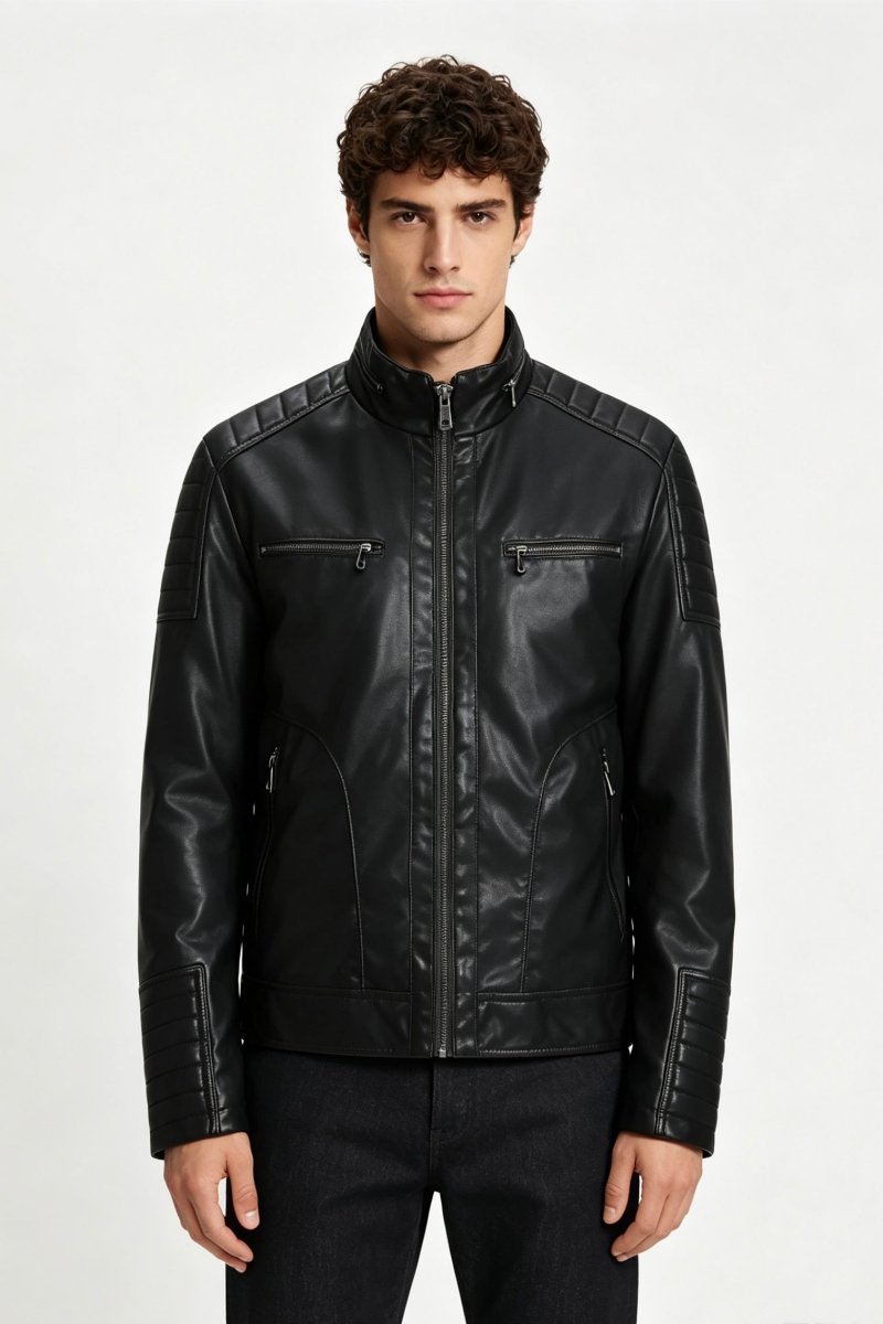 Veste biker noire homme aspect cuir ZACHARIE