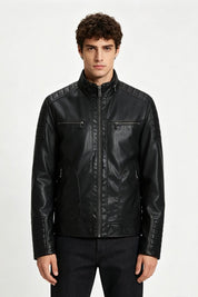 Veste biker noire homme aspect cuir ZACHARIE