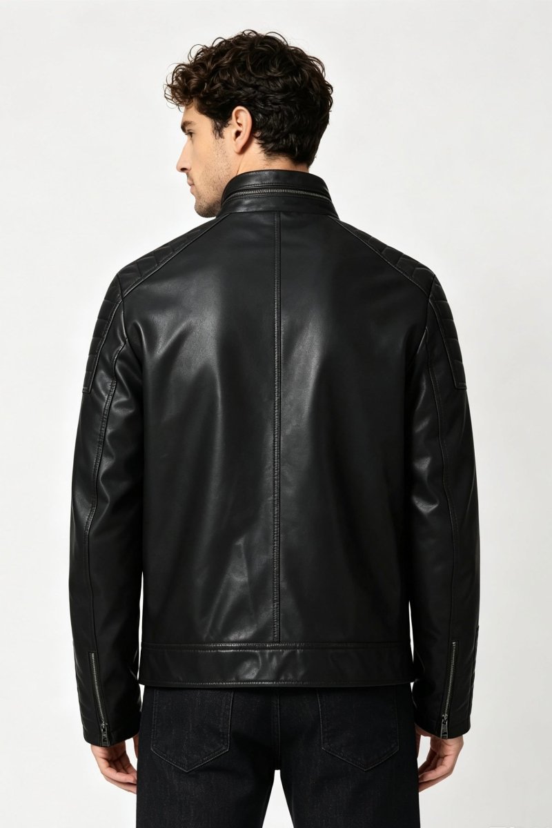 Veste biker noire homme aspect cuir ZACHARIE