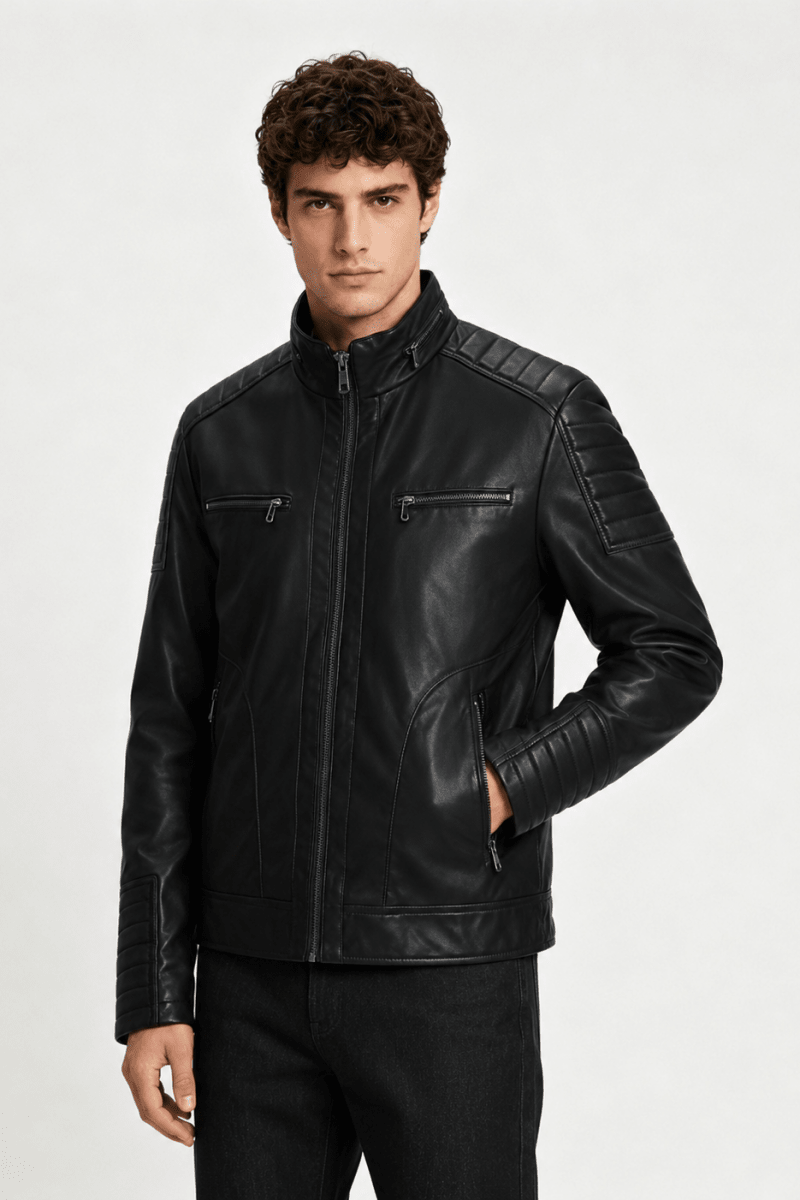 Veste biker noire homme aspect cuir ZACHARIE
