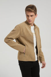 Veste homme beige style biker urbain en suédine GLAD