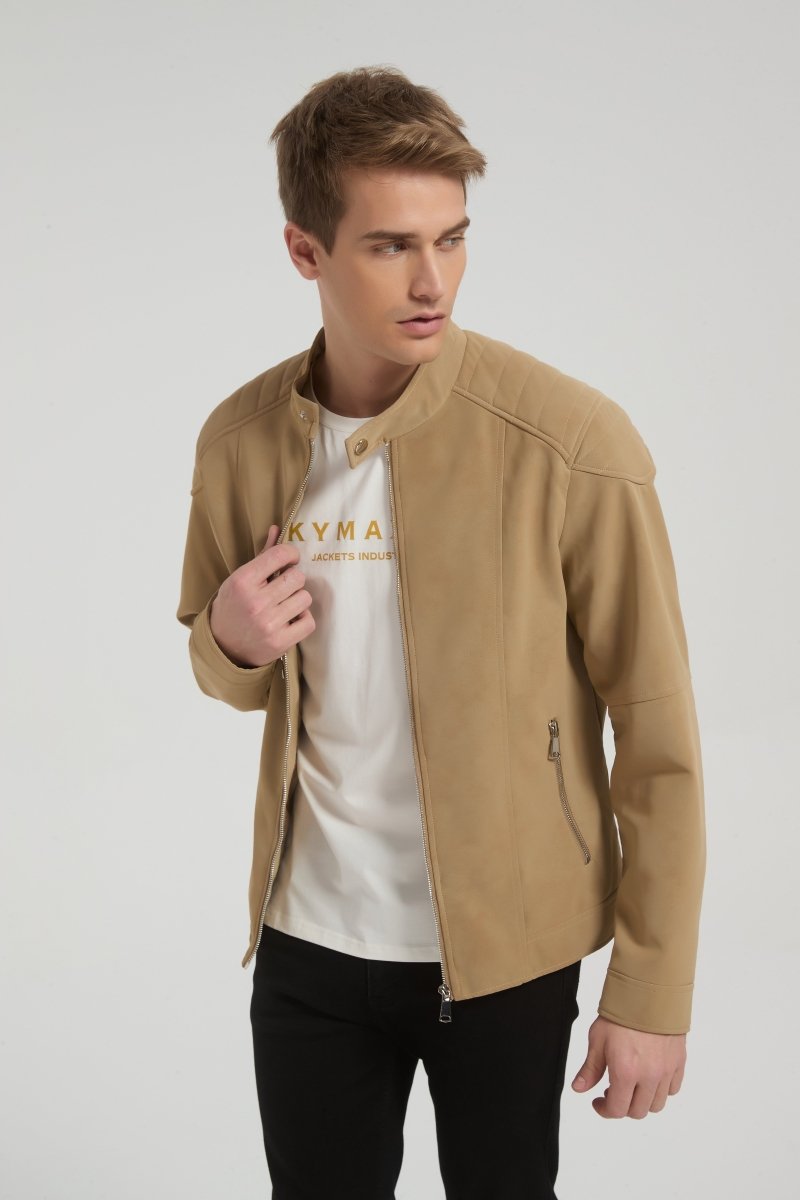 Veste homme beige style biker urbain en suédine GLAD