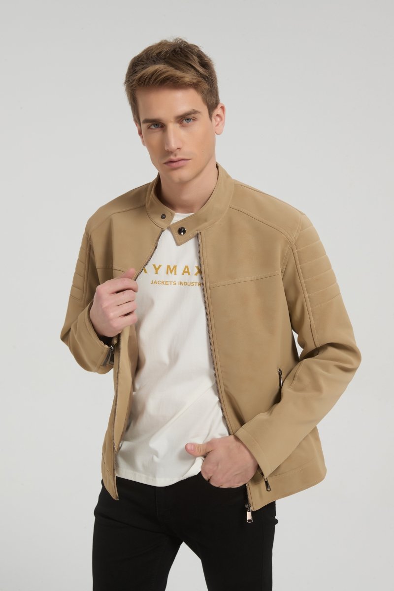 Veste homme beige style biker urbain en suédine GORAN