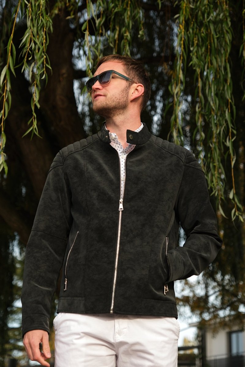 Veste homme Gris Fonce style biker urbain en suédine GLAD