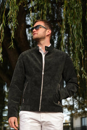 Veste homme Gris Fonce style biker urbain en suédine GLAD