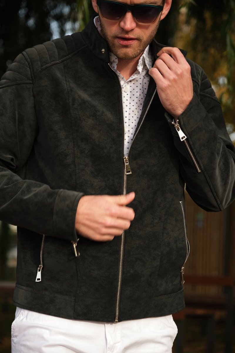 Veste homme Gris Fonce style biker urbain en suédine GLAD