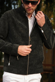 Veste homme Gris Fonce style biker urbain en suédine GLAD