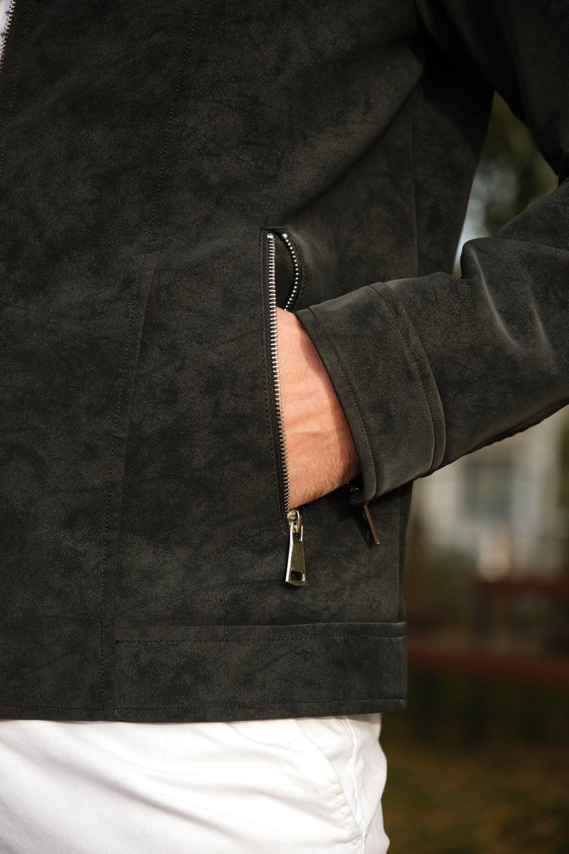 Veste homme Gris Fonce style biker urbain en suédine GLAD