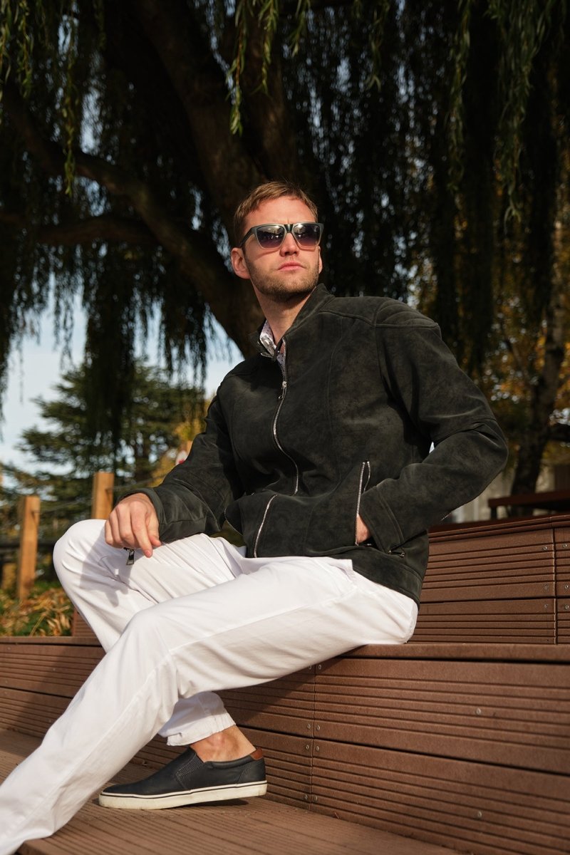 Veste homme Gris Fonce style biker urbain en suédine GLAD