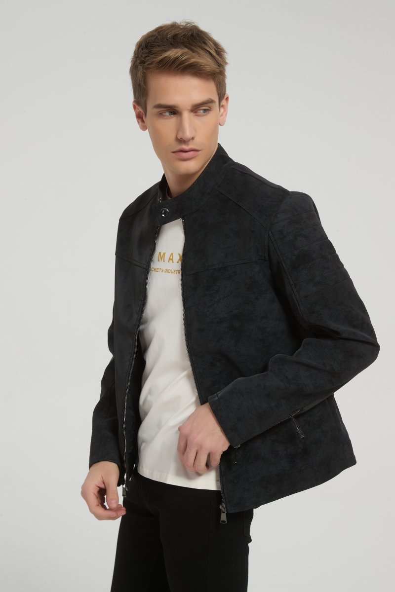 Veste homme gris fonce style biker urbain en suédine GORAN
