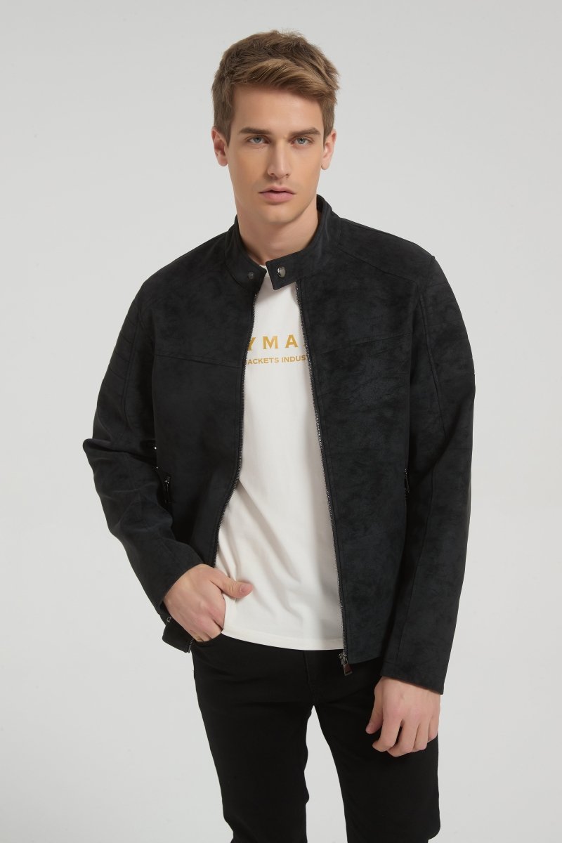 Veste homme gris fonce style biker urbain en suédine GORAN