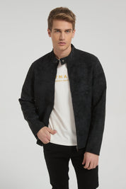 Veste homme gris fonce style biker urbain en suédine GORAN