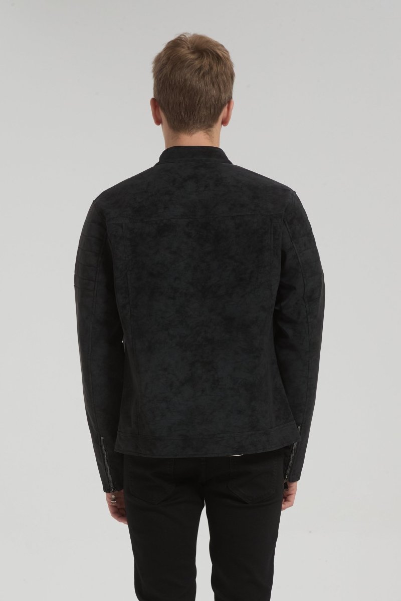 Veste homme gris fonce style biker urbain en suédine GORAN